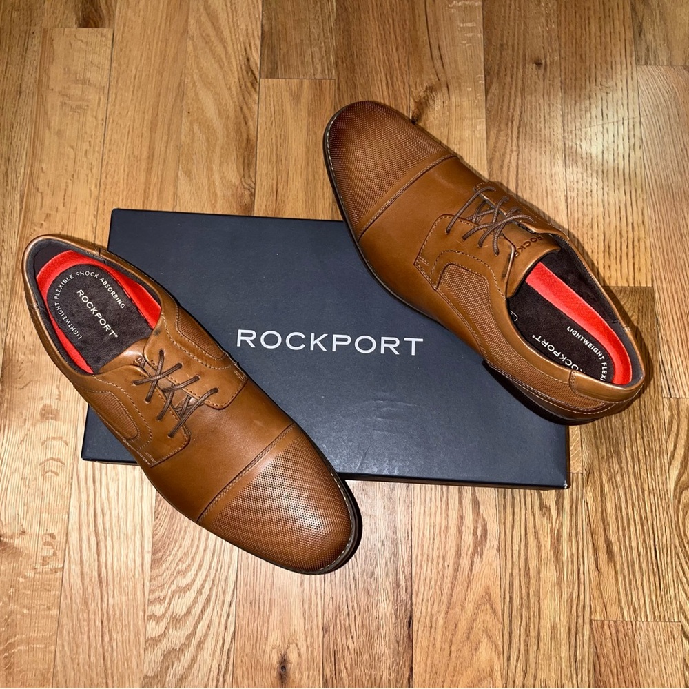 Rockport Brown Dress Shoes-Saxxen Cap Blucher